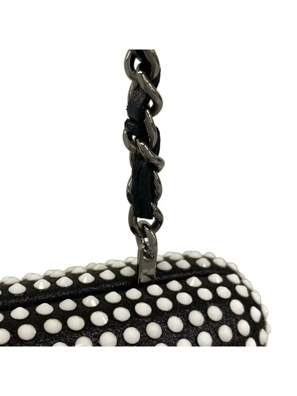Chanel Shoulder Bag Black White Chain Silver Kiss Lock Strass CC Minadiere